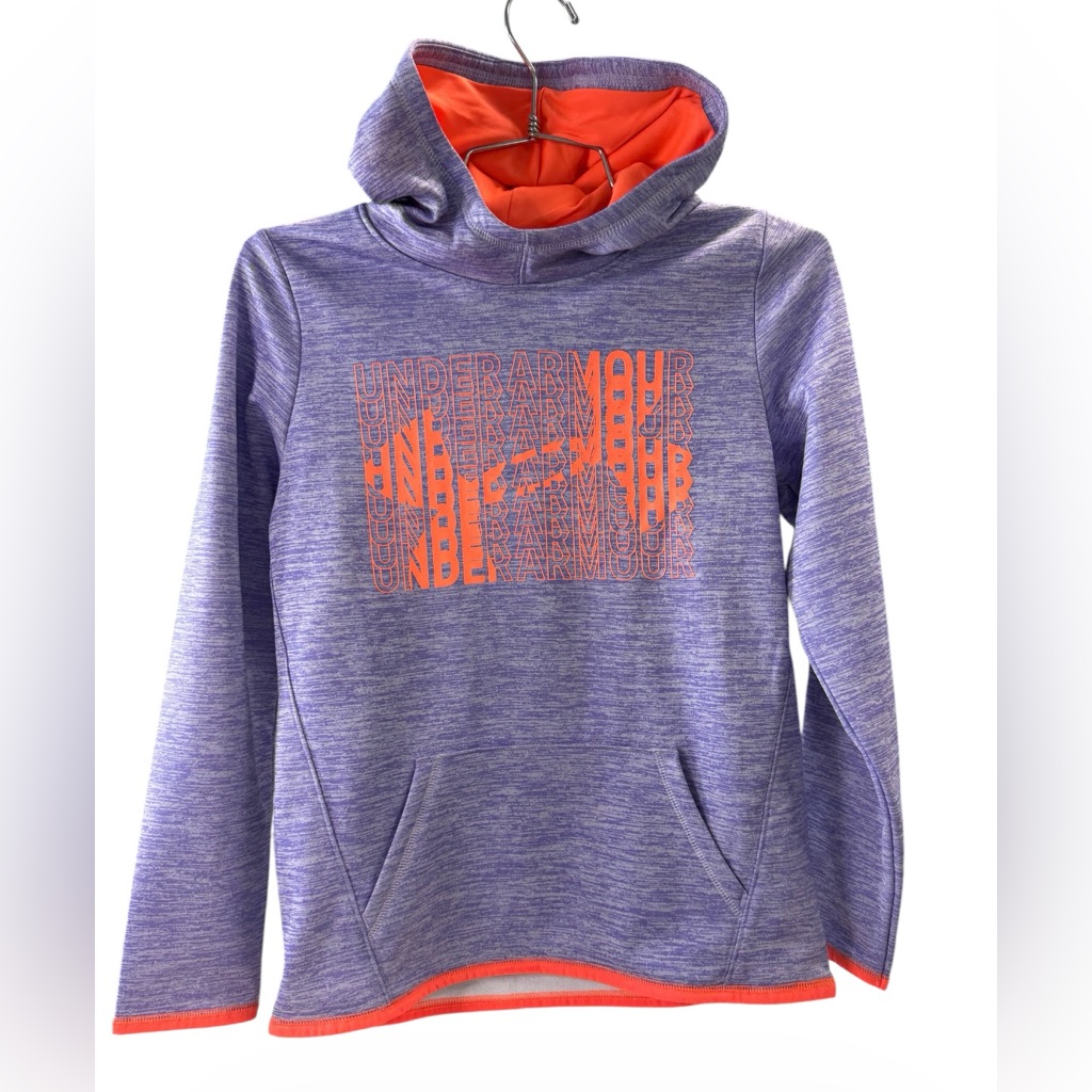 Under Armour Coldgear Heathered Purple Hoodie With Orange Details Size Ylarge